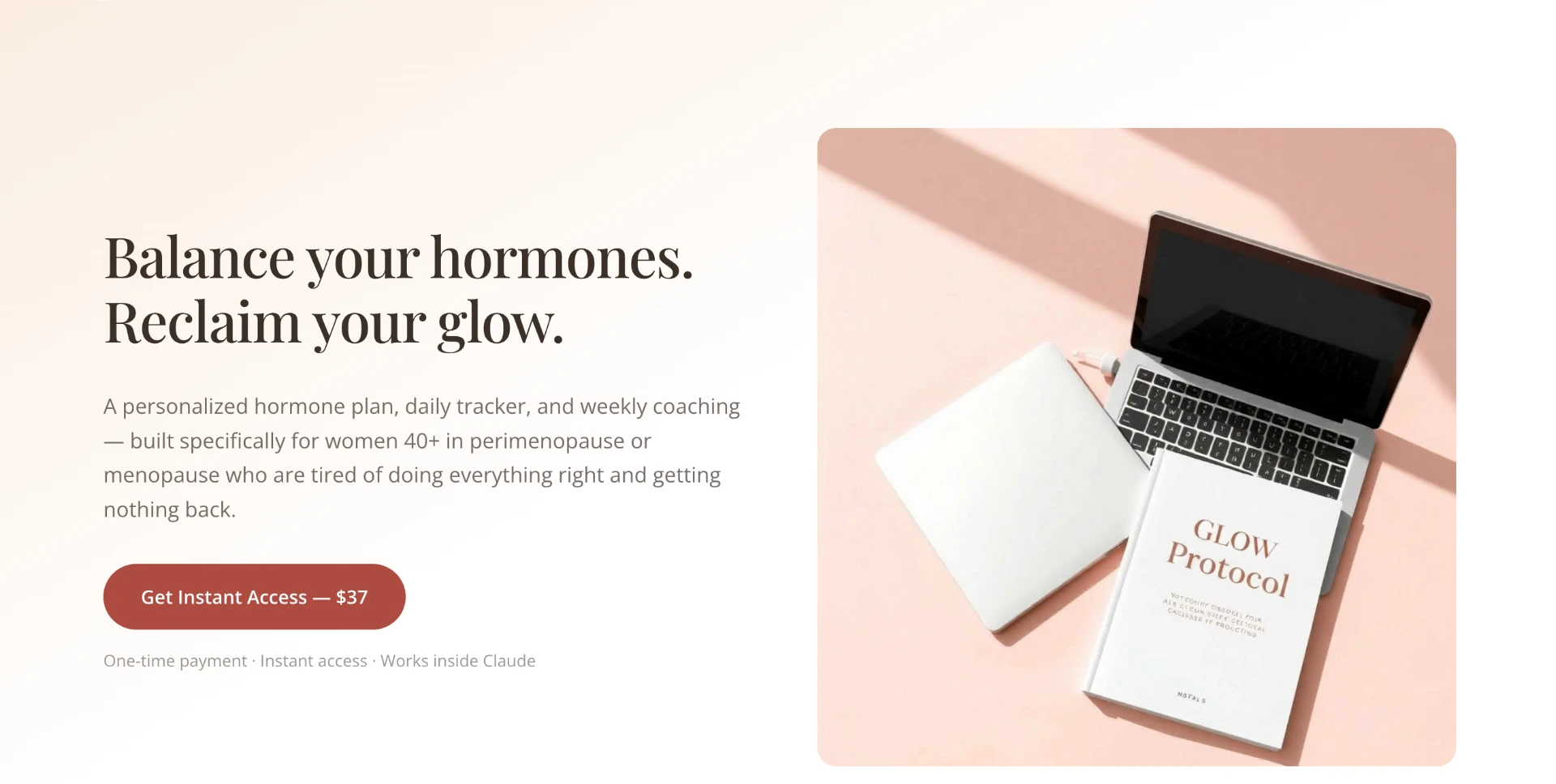 The Glow Protocol hormone health landing page and guidebook