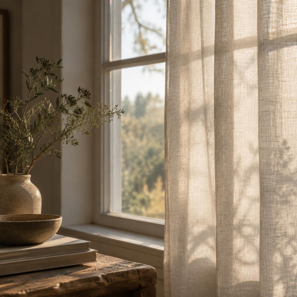 Soft natural light through a linen curtain